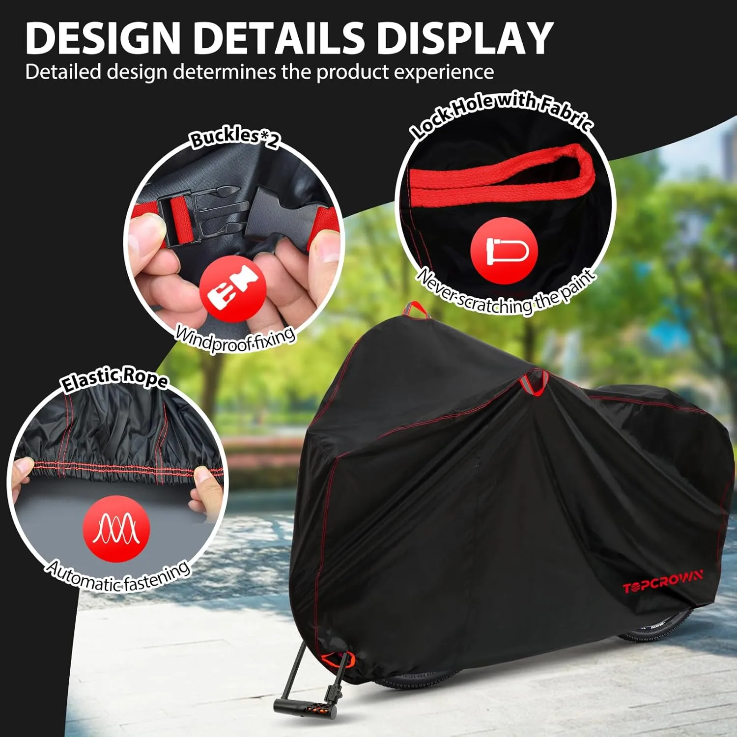 Bike Cover Waterproof Outdoor Storage for 1 Bike, Bicycle Cover Rain Sun UV Dust Wind Proof with Storage Bag for Mountain Road Bike/Ebike (420D Black Red, XL Size for 1 bike)