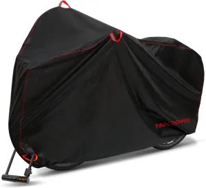 Bike Cover Waterproof Outdoor Storage for 1 Bike, Bicycle Cover Rain Sun UV Dust Wind Proof with Storage Bag for Mountain Road Bike/Ebike (420D Black Red, XL Size for 1 bike)