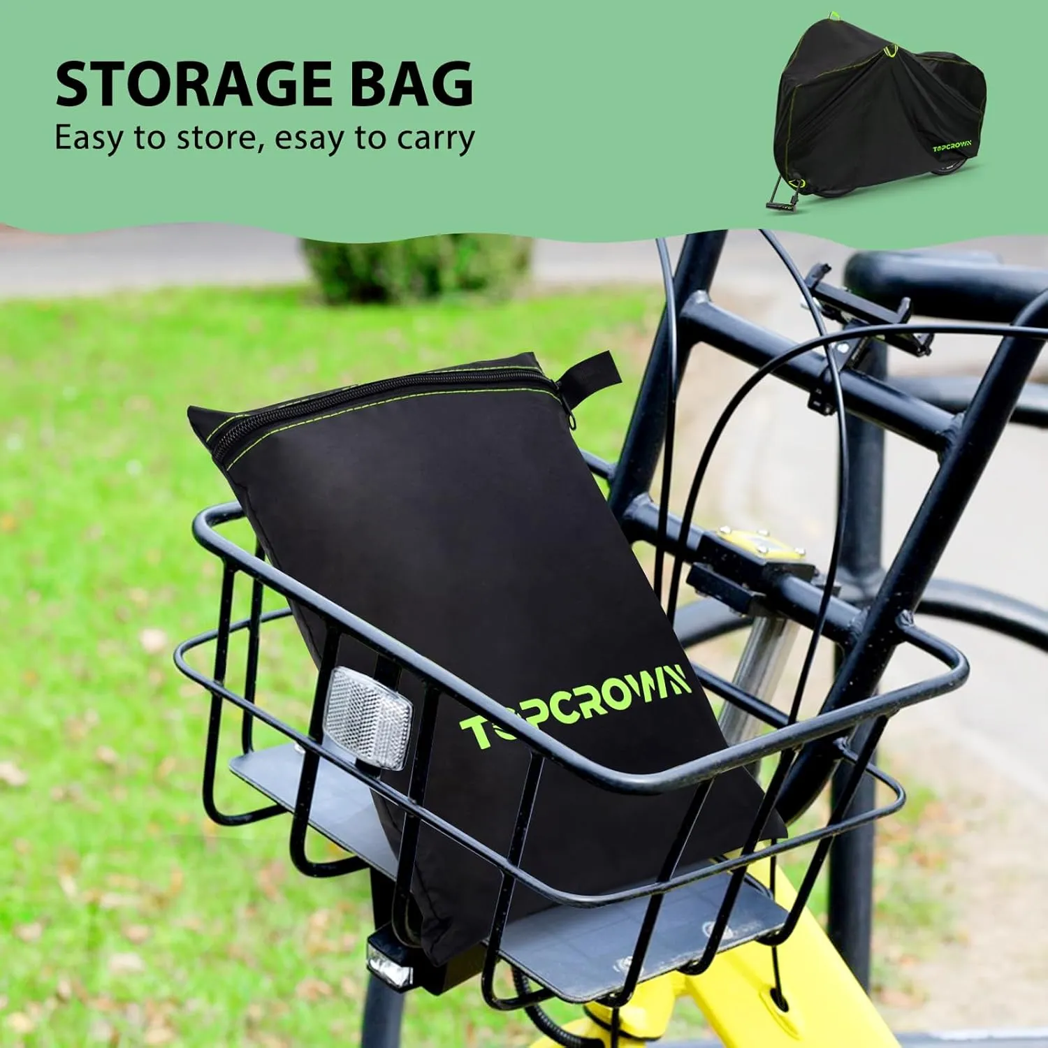 Bike Cover Waterproof Outdoor Storage for 1/2/3 Bikes, Bicycle Cover Rain Sun UV Dust Wind Proof with Storage Bag for Mountain Road Bike/Ebike (210D Black Green, XL Size for 1 bike)