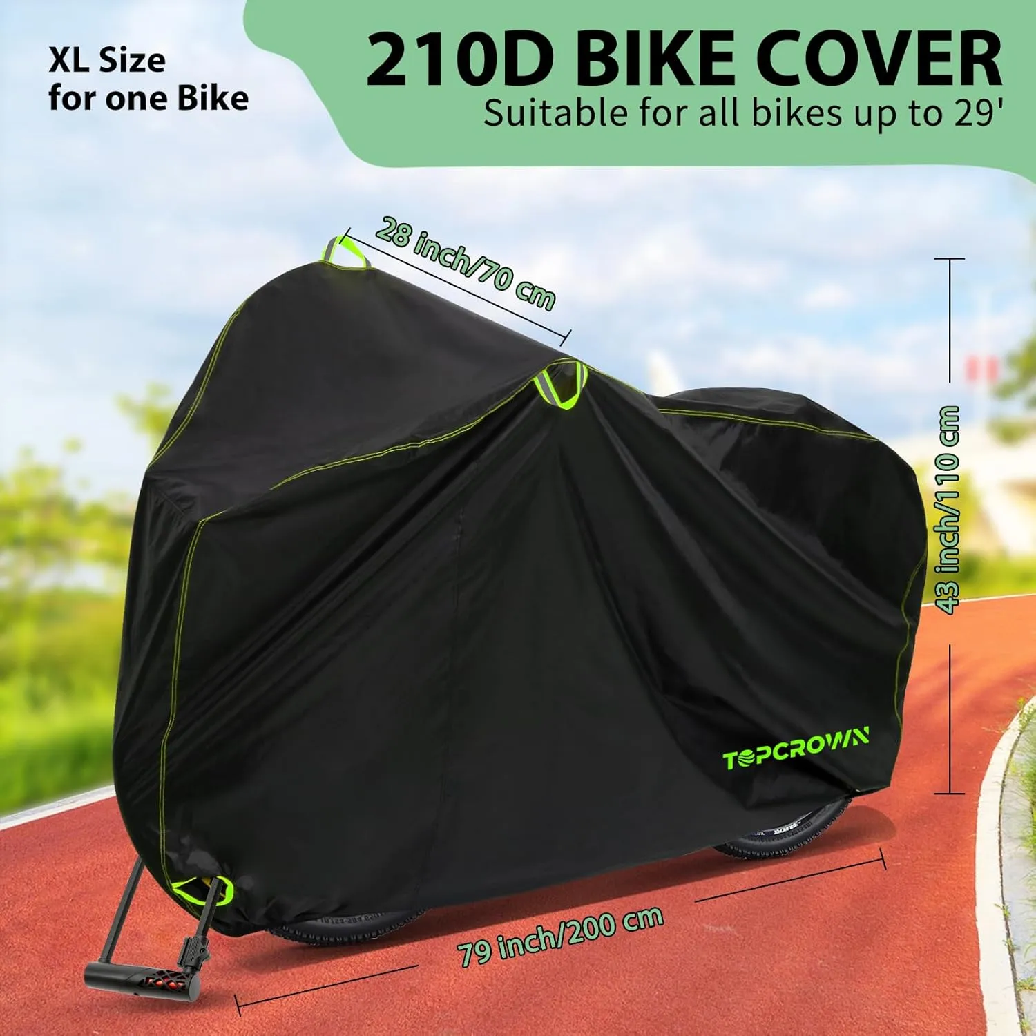Bike Cover Waterproof Outdoor Storage for 1/2/3 Bikes, Bicycle Cover Rain Sun UV Dust Wind Proof with Storage Bag for Mountain Road Bike/Ebike (210D Black Green, XL Size for 1 bike)