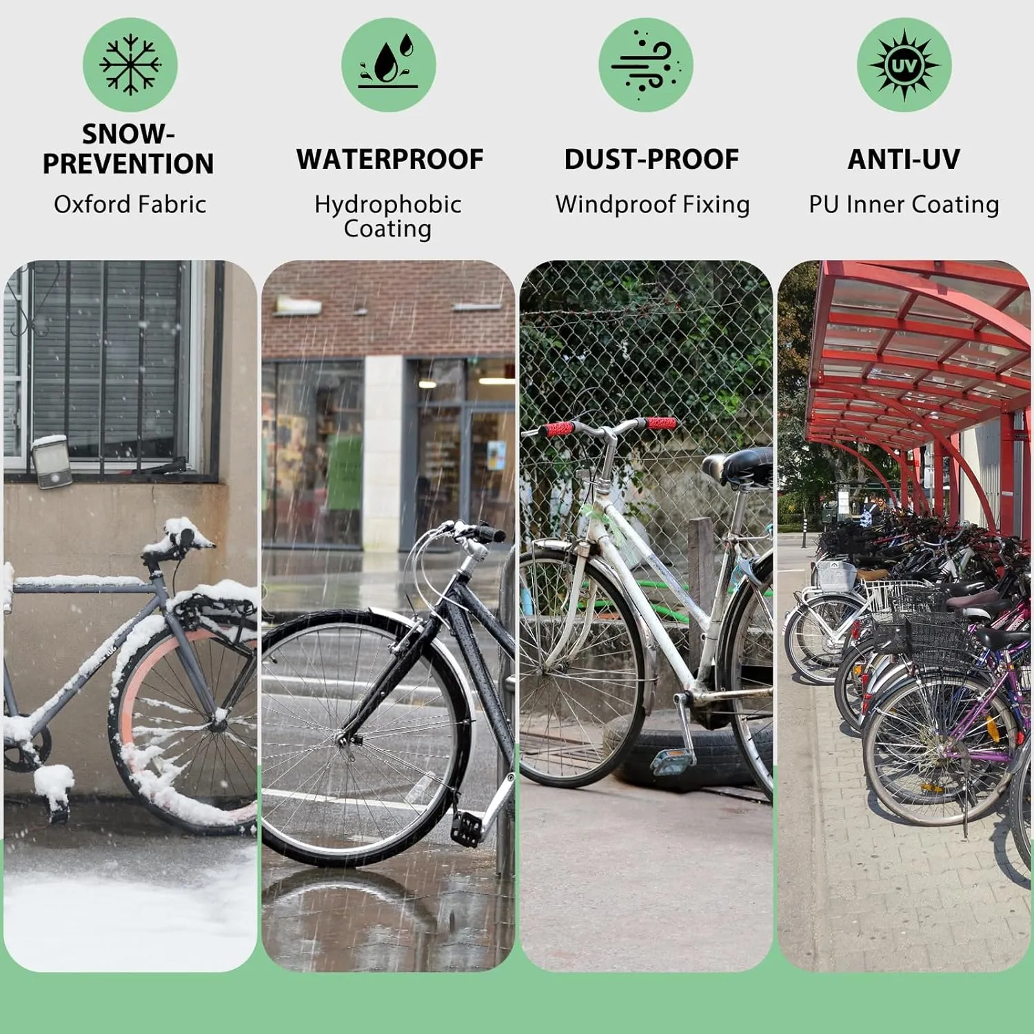 Bike Cover Waterproof Outdoor Storage for 1/2/3 Bikes, Bicycle Cover Rain Sun UV Dust Wind Proof with Storage Bag for Mountain Road Bike/Ebike (210D Black Green, XL Size for 1 bike)