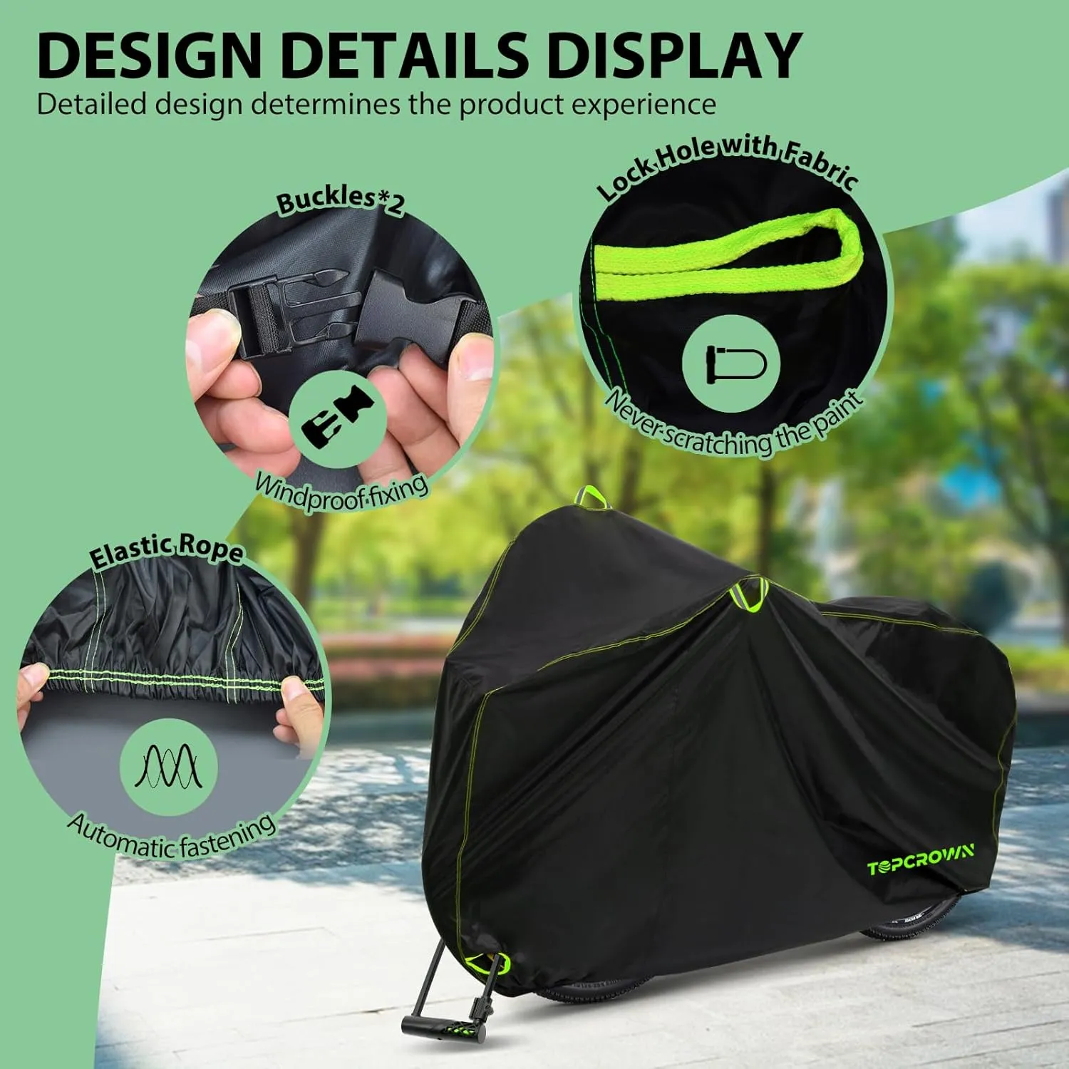 Bike Cover Waterproof Outdoor Storage for 1/2/3 Bikes, Bicycle Cover Rain Sun UV Dust Wind Proof with Storage Bag for Mountain Road Bike/Ebike (210D Black Green, XL Size for 1 bike)