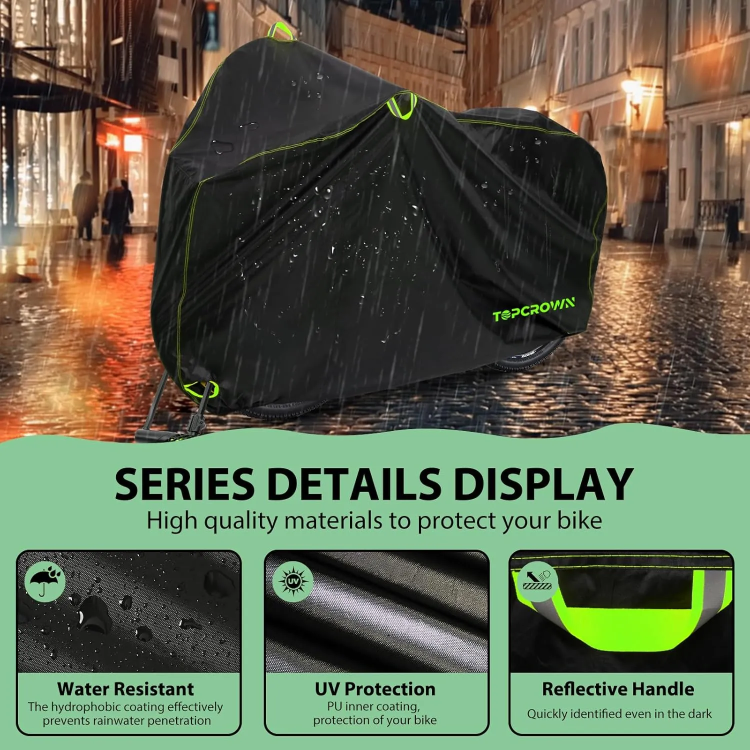 Bike Cover Waterproof Outdoor Storage for 1/2/3 Bikes, Bicycle Cover Rain Sun UV Dust Wind Proof with Storage Bag for Mountain Road Bike/Ebike (210D Black Green, XL Size for 1 bike)
