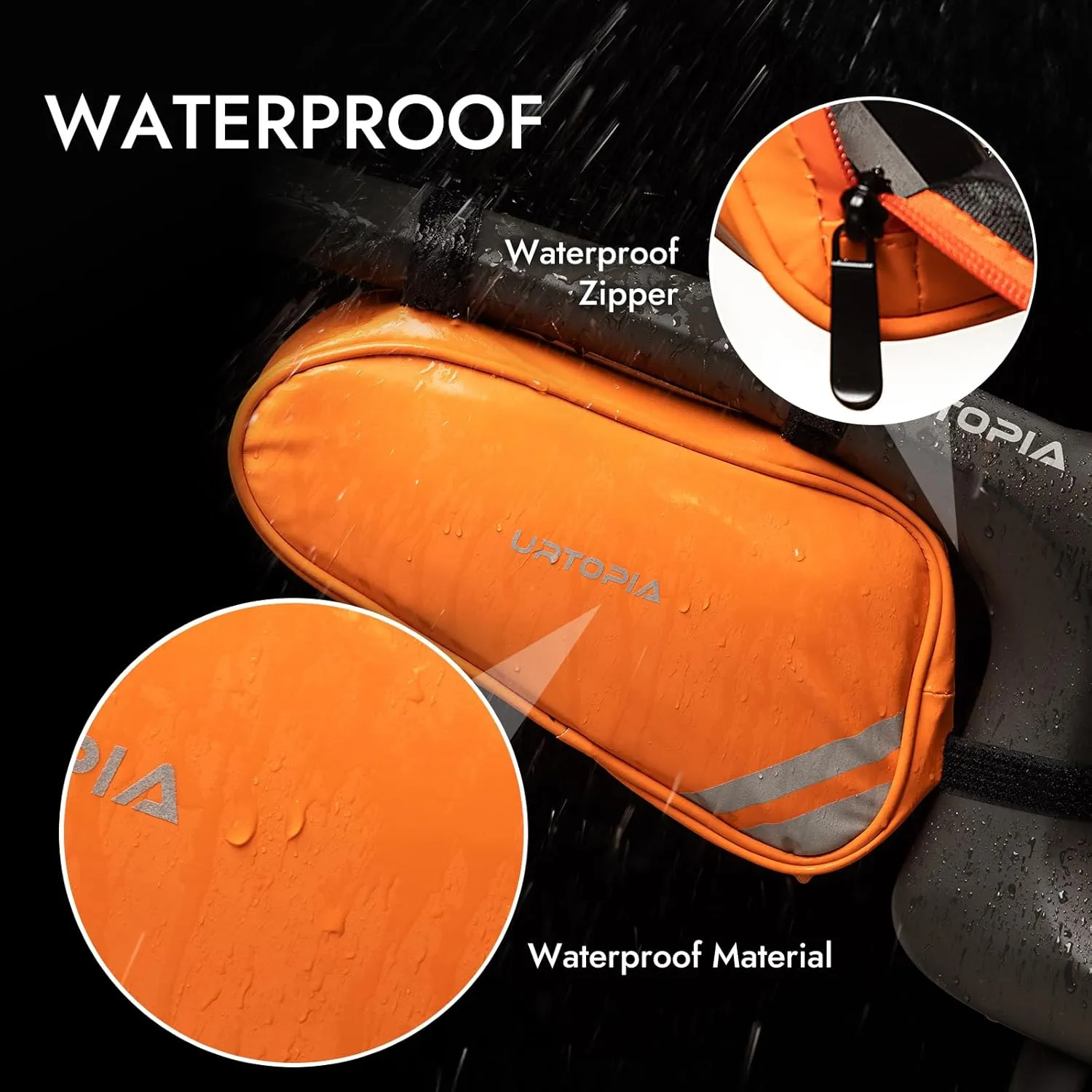 Bike Frame Bag, Waterproof Bicycle Storage Bag, Large Volume, Easy to Install, Reflective Bike Triangle Bag, Down Tube Bike Bag for Road Bike, Mountain Bike, Bike Accessories (orange)