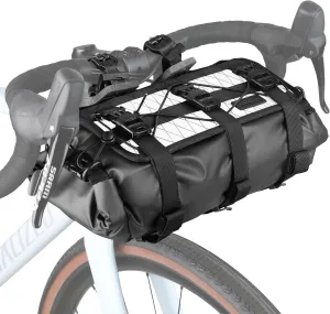 Bike Handlebar Bag Bicycle Front Bag Waterproof 8L-13L Roll Top Lightweight with Shoulder Strap for Mountain Road Cycling for Commuting and Touring (Black&White)