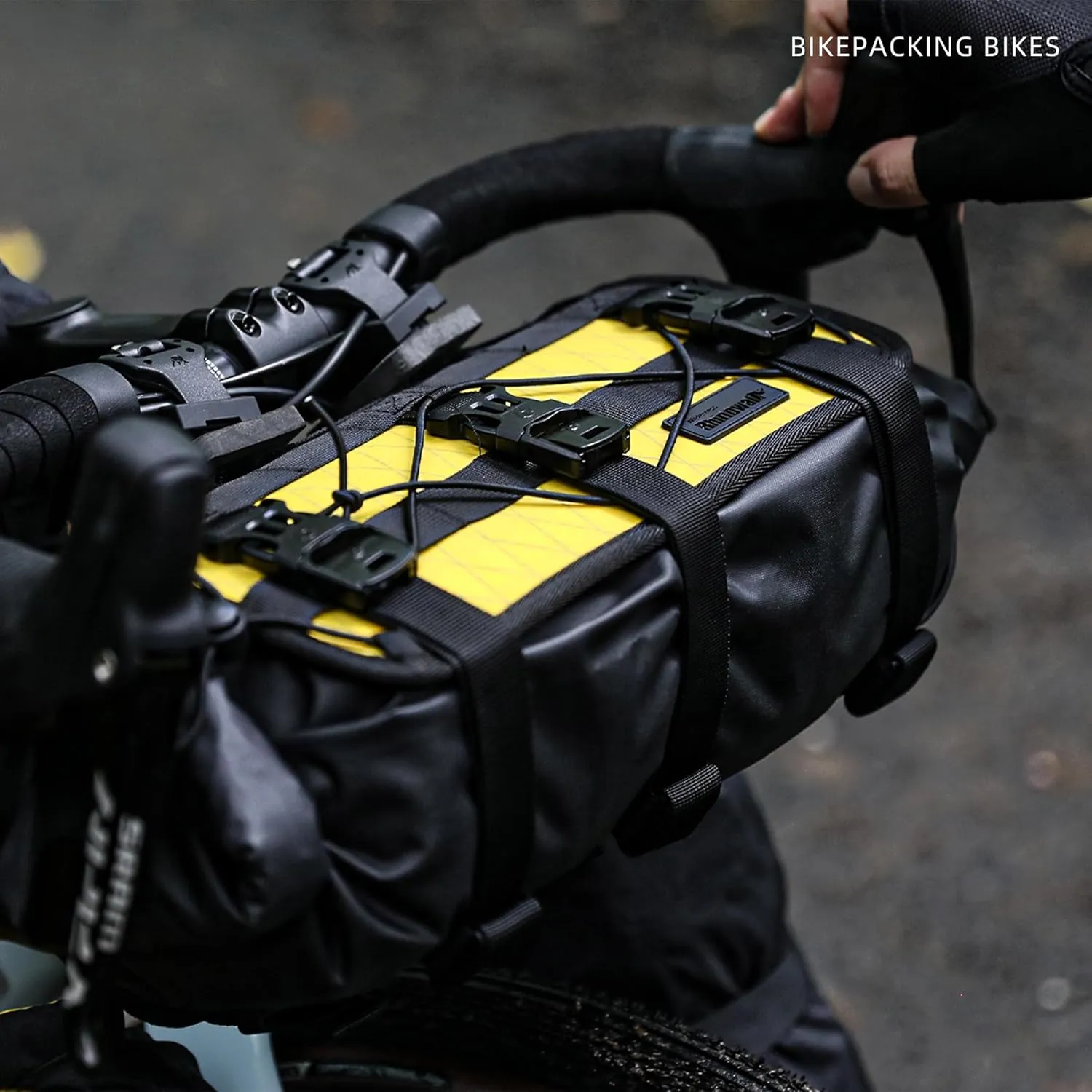 Bike Handlebar Bag Bicycle Front Bag Waterproof 8L-13L Roll Top Lightweight with Shoulder Strap for Mountain Road Cycling for Commuting and Touring (Black&Yellow)