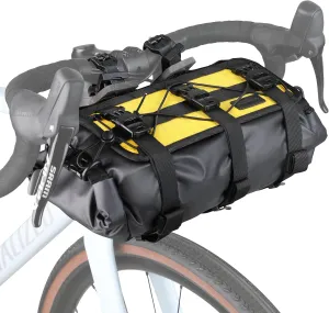 Bike Handlebar Bag Bicycle Front Bag Waterproof 8L-13L Roll Top Lightweight with Shoulder Strap for Mountain Road Cycling for Commuting and Touring (Black&Yellow)