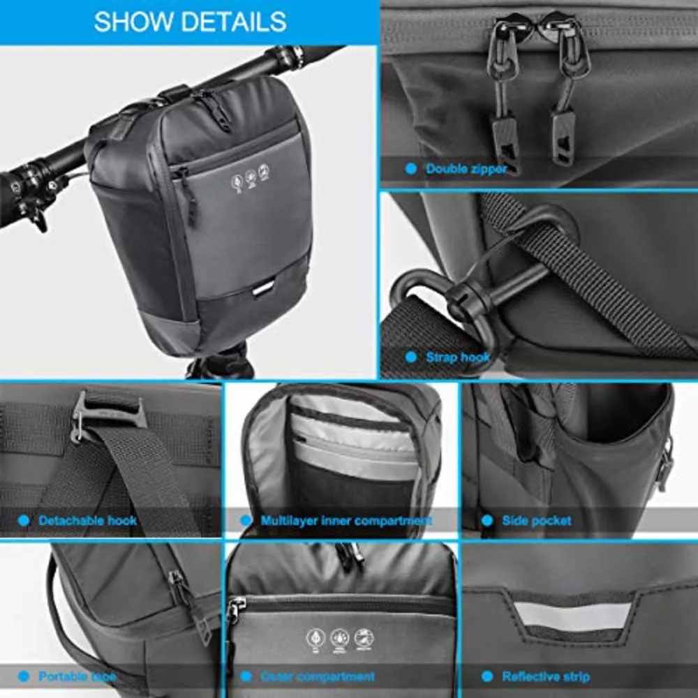 Bike Handlebar Bag, Multifunctional Detachable Strap Pack Reflective Cycling Pouch, Waterproof Mini Shoulder Handbag for Men Women