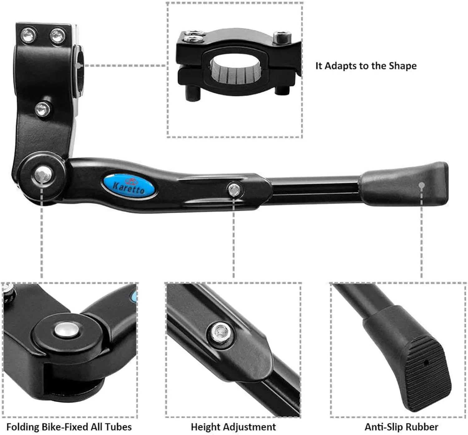 Bike Kickstand Adults- Adjustable Rear Side Aluminum Alloy Bicycle Stand Kickstand Fit for 22" 24" 26" 28" Bike Kick Stand for Mountain Bike Road Bicycles Kickstand (black)