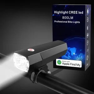 Bike Light Headlight 1200lumens 10W CREE led, Compatible with Apple FindMy APP, 3 1Modes，Front Bicycle Light Rechargeable Waterproof for Road Cycling, Mountain Biking, Night Riding