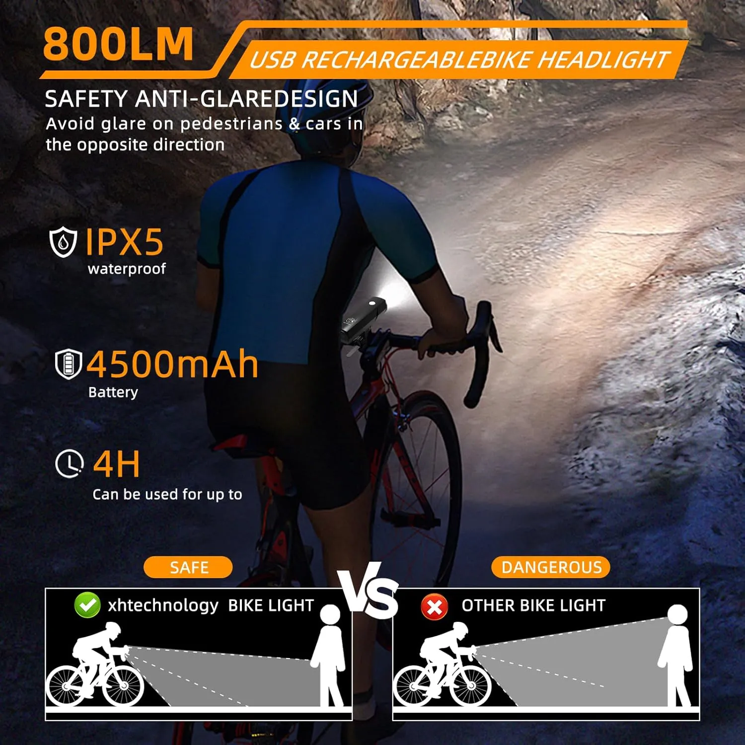 Bike Light Headlight 1200lumens 10W CREE led, Compatible with Apple FindMy APP, 3 1Modes，Front Bicycle Light Rechargeable Waterproof for Road Cycling, Mountain Biking, Night Riding