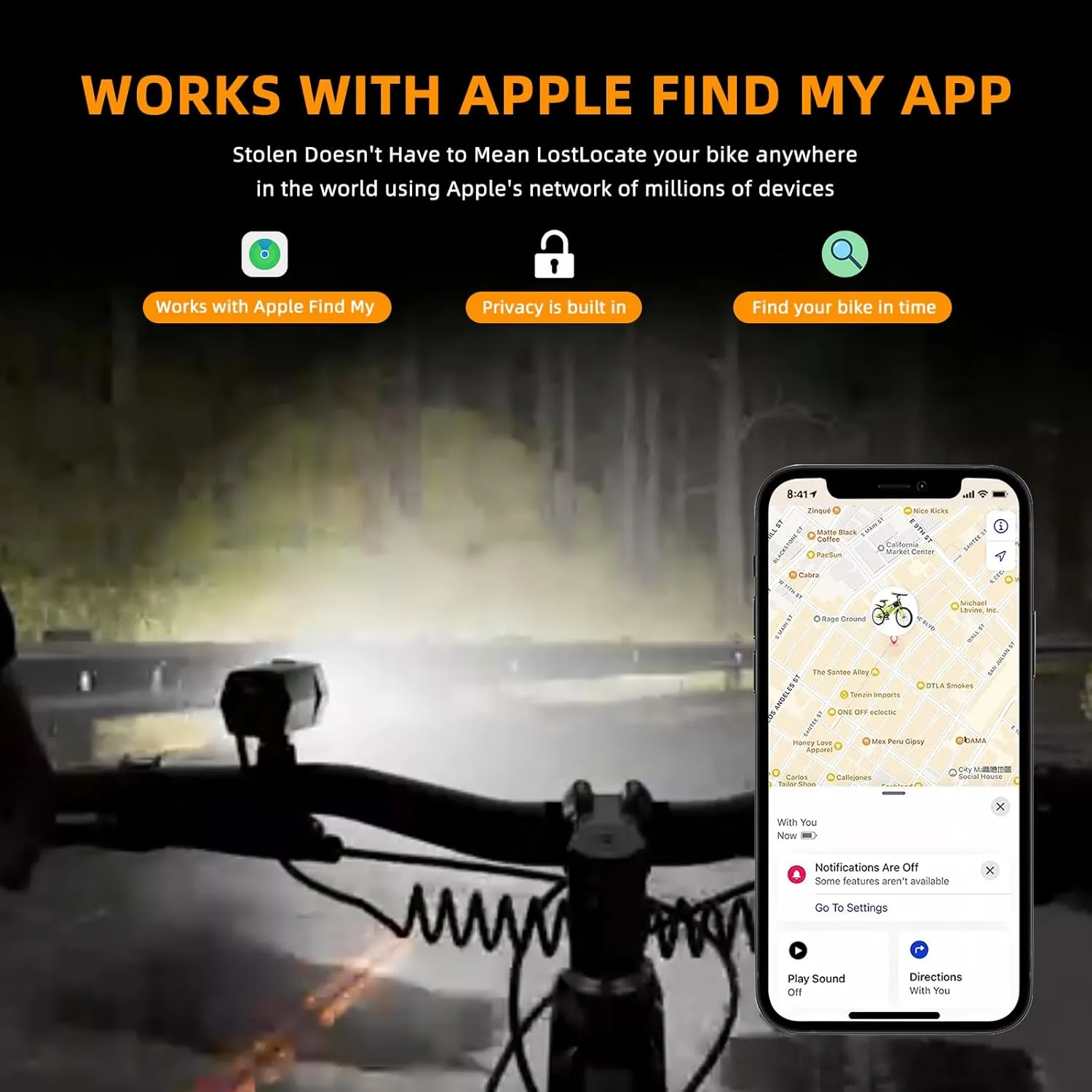 Bike Light Headlight 1200lumens 10W CREE led, Compatible with Apple FindMy APP, 3 1Modes，Front Bicycle Light Rechargeable Waterproof for Road Cycling, Mountain Biking, Night Riding