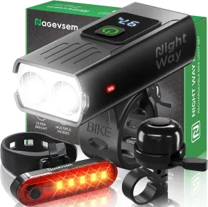 Bike Lights Set LED Super Bright Rechargeable USB-C Headlight Front and Back Light Kit for Night Riding in Mountain 6 4 Light Modes Waterproof Gift for Men Women Boys Kids Black
