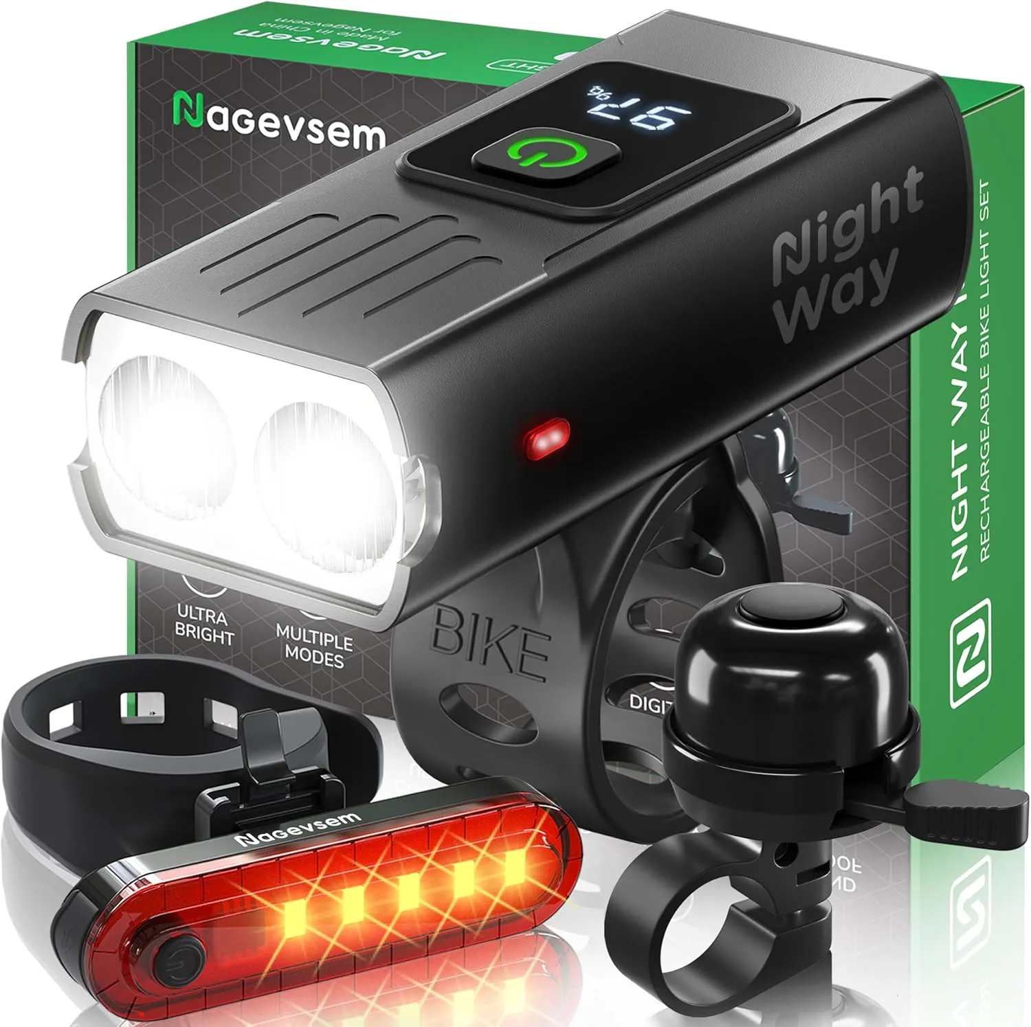 Bike Lights Set LED Super Bright Rechargeable USB-C Headlight Front and Back Light Kit for Night Riding in Mountain 6 4 Light Modes Waterproof Gift for Men Women Boys Kids Black