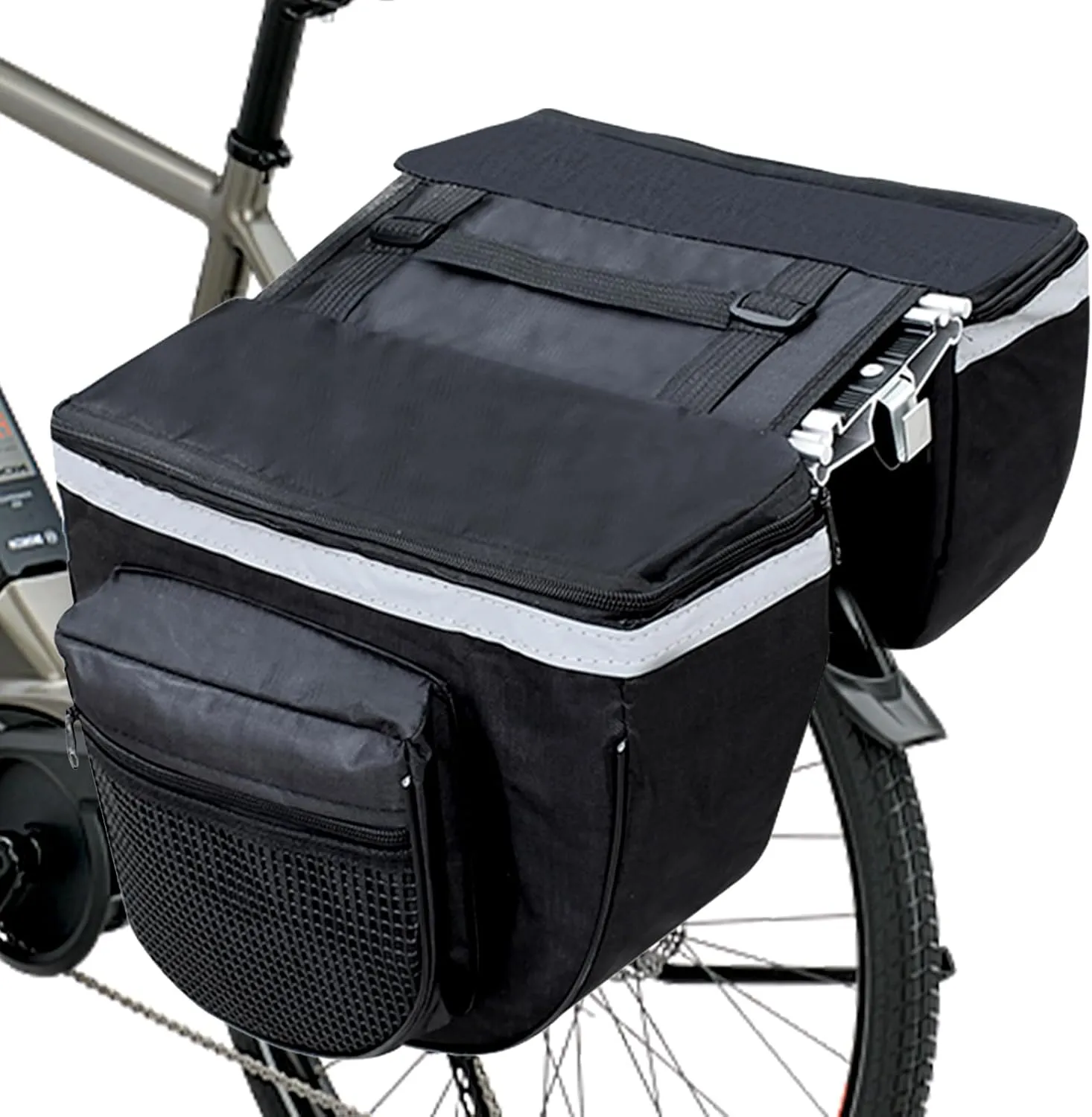 Bike Panniers 25L, Saddle Bags for Bicycle Waterproof Bicycle Saddle Bags Bicycle Commuting Pannier Mountain Road Bike Rack Rear Seat Tail Carrier Trunk Double Pannier Bag, black