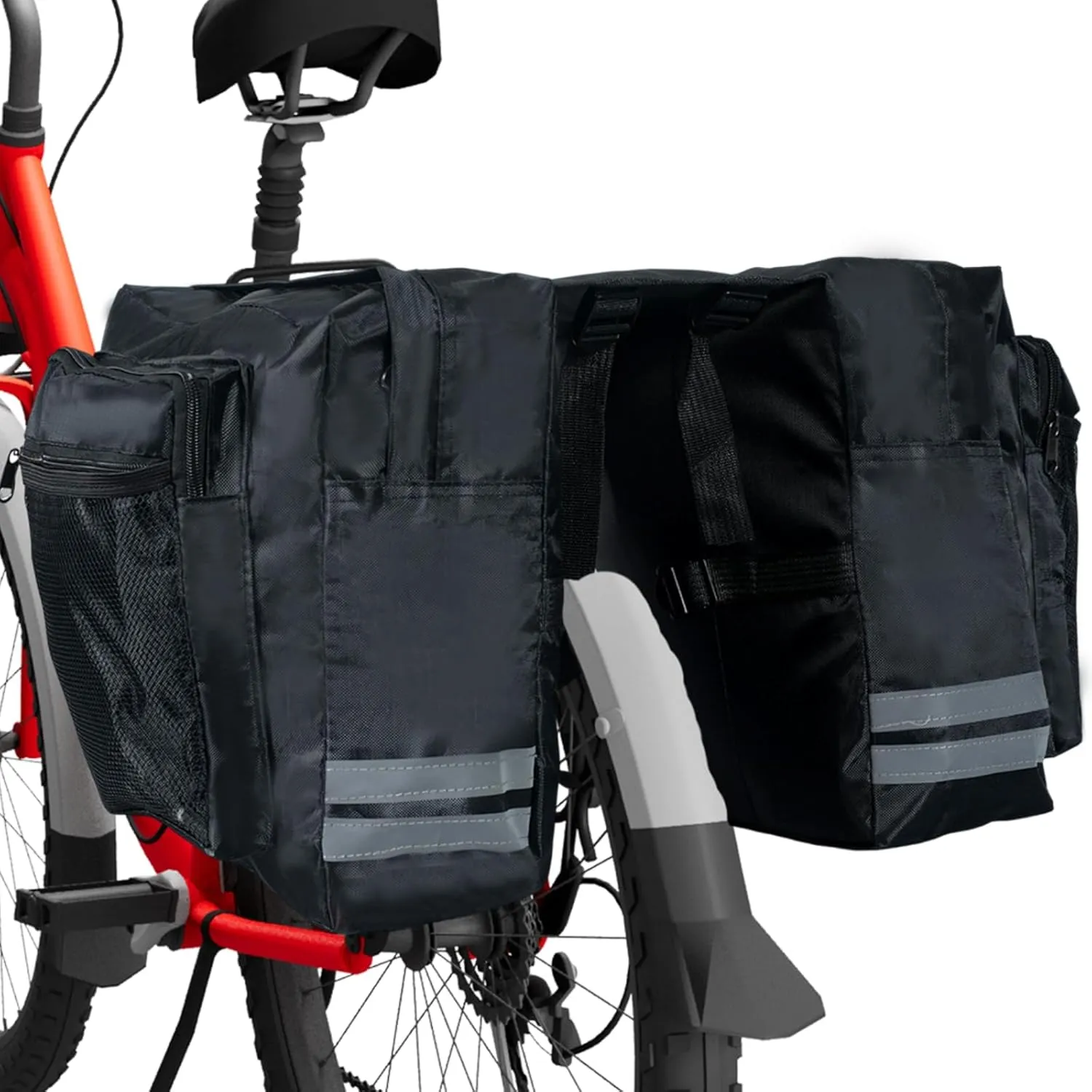 Bike Panniers, Water Resistant Bicycle Commuting Bag with Reflective Trim, Large Capacity Bike Saddle Bag for Bicycle Rear Rack