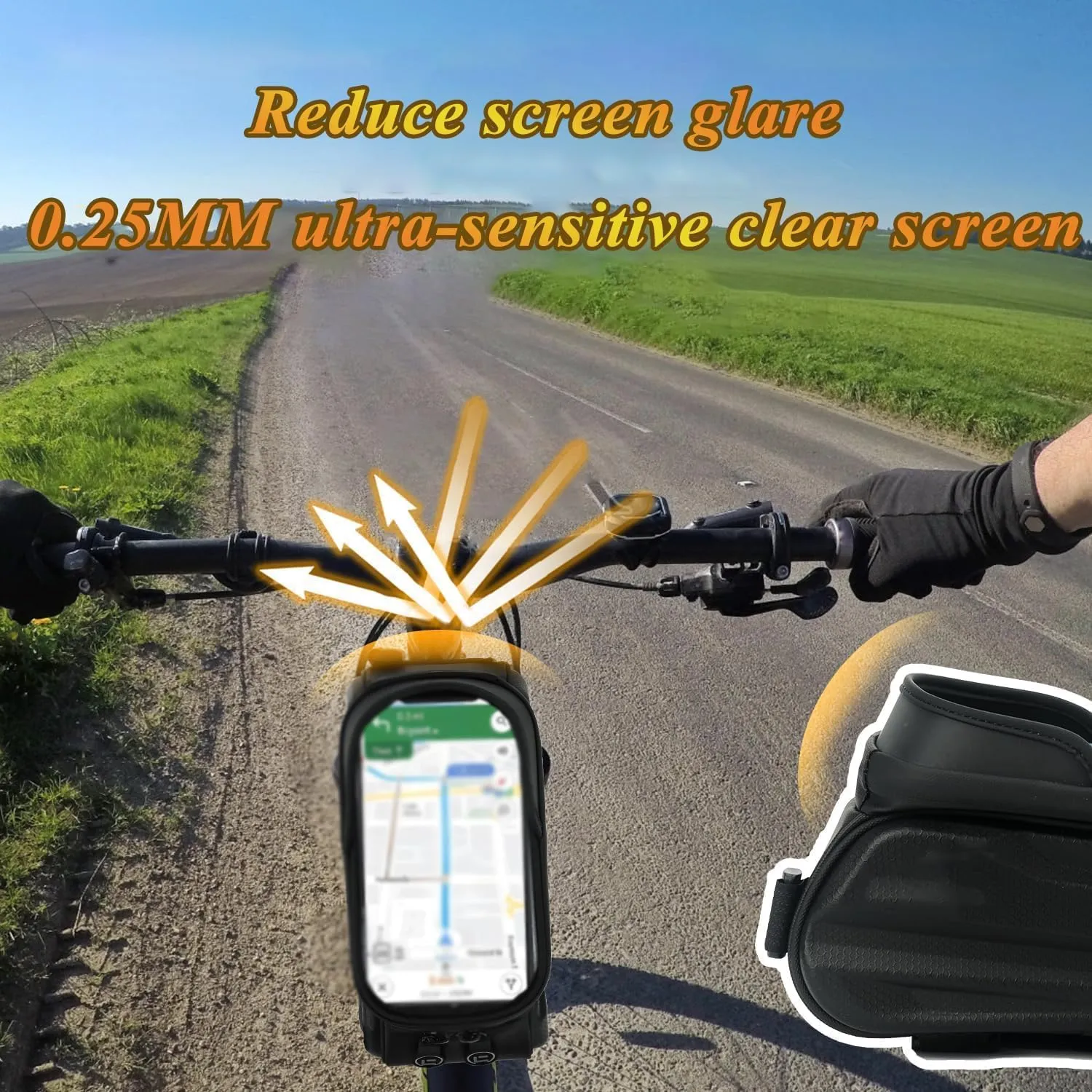 Bike Phone Front Frame Bag for Specialized Carve, Bike Bag Phone Mount Bag with TPU Sensitive Touchscreen, Top Tube Bike Bag Cycling Tools Storage Bag,A Black