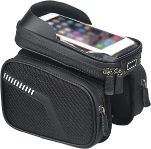 Bike Phone Front Frame Bag for Specialized Carve, Bike Bag Phone Mount Bag with TPU Sensitive Touchscreen, Top Tube Bike Bag Cycling Tools Storage Bag,A Black