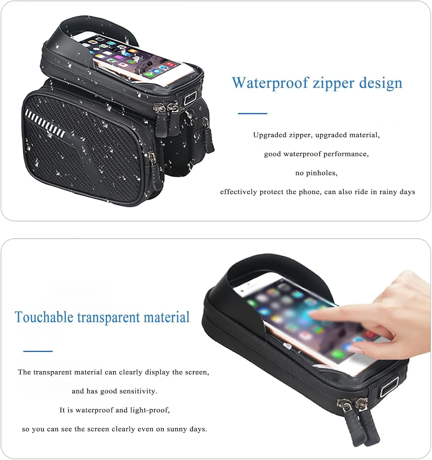 Bike Phone Front Frame Bag for Specialized Carve, Bike Bag Phone Mount Bag with TPU Sensitive Touchscreen, Top Tube Bike Bag Cycling Tools Storage Bag,A Black