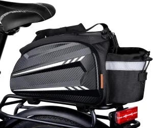 Bike Rack Bag EVA Waterproof Bike Pannier Bag 10L Bicycle Rear Rack Bag Seat Bag With Shoulder Strap & Rain Cover For Cycling Travel Commute, Black, LBB422G01