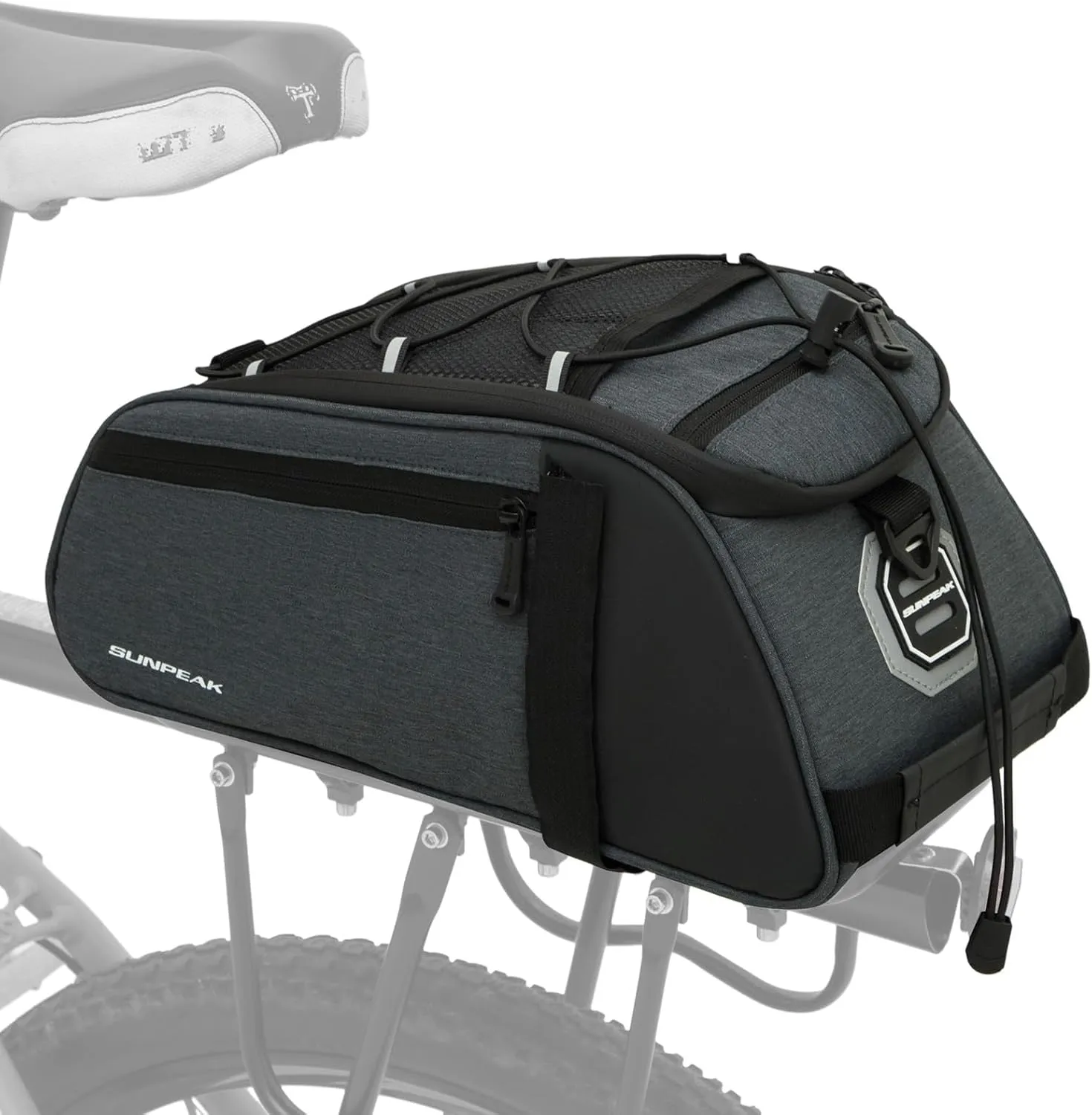 Bike Rear Rack Bag Waterproof Ebike Mountain Bicycle Saddle Bag 10L Cycling Pannier Trunk with Reflector & Shoulder Strap for Commuter Travel Outdoor
