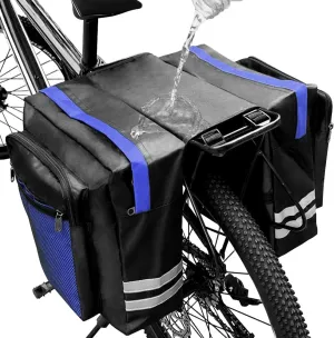 Bike Rear Rack Double Pannier Bag, 30L Waterproof Bicycle Trunk Bag, Bike Pannier Bag with Reflective Trim, for Grocery Shopping Commuter Long Cycling Trip (Blue)