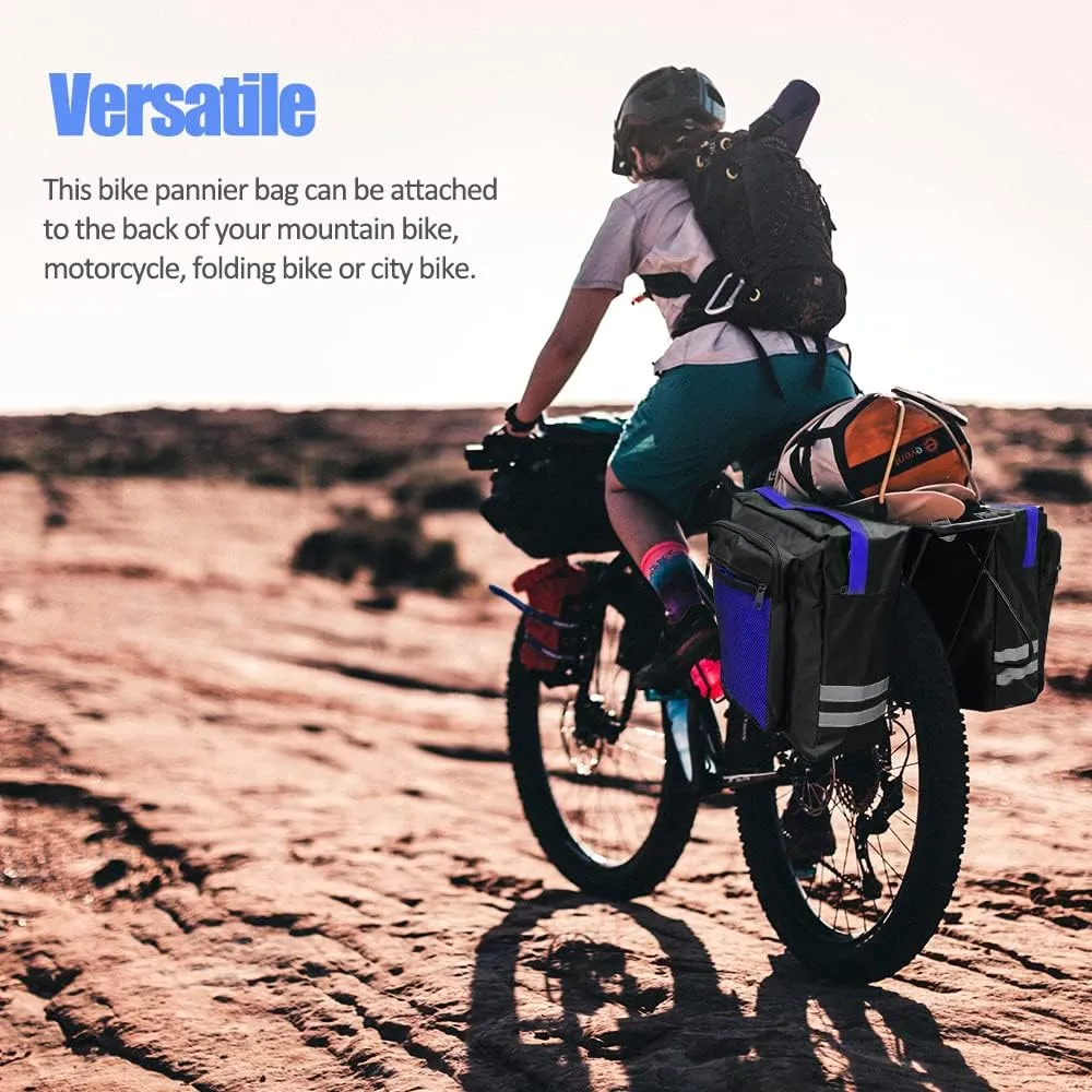 Bike Rear Rack Double Pannier Bag, 30L Waterproof Bicycle Trunk Bag, Bike Pannier Bag with Reflective Trim, for Grocery Shopping Commuter Long Cycling Trip (Blue)