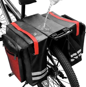 Bike Rear Rack Double Pannier Bag, 30L Waterproof Bicycle Trunk Bag, Bike Pannier Bag with Reflective Trim, for Grocery Shopping Commuter Long Cycling Trip (Red)