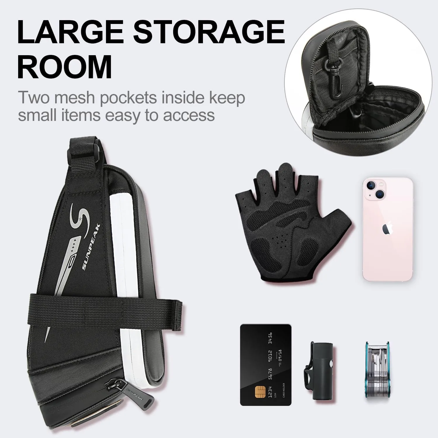 Bike Seat Bag Bicycle Saddle Bag Under Seat Waterproof Reflective Cycling Saddle Pack for Mountain Road Bikes Black