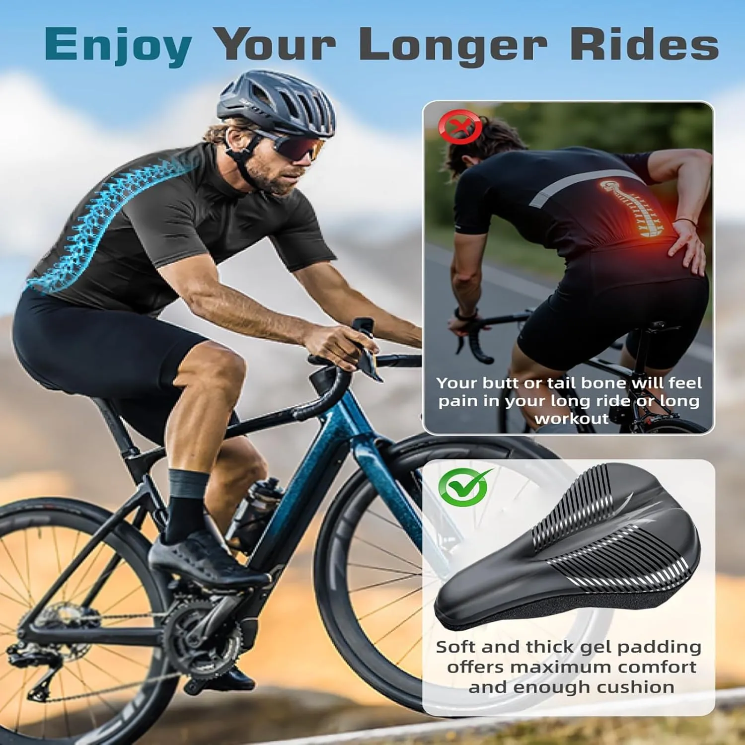 Bike Seat Cushion for Giant Contend AR 1 Contend AR 2 Contend AR 3 Contend AR 4, Memory Foam & Gel Padded Cover Bicycle Seat for Men Women Shock-Absorbing Comfort Bike Seat Pad,C