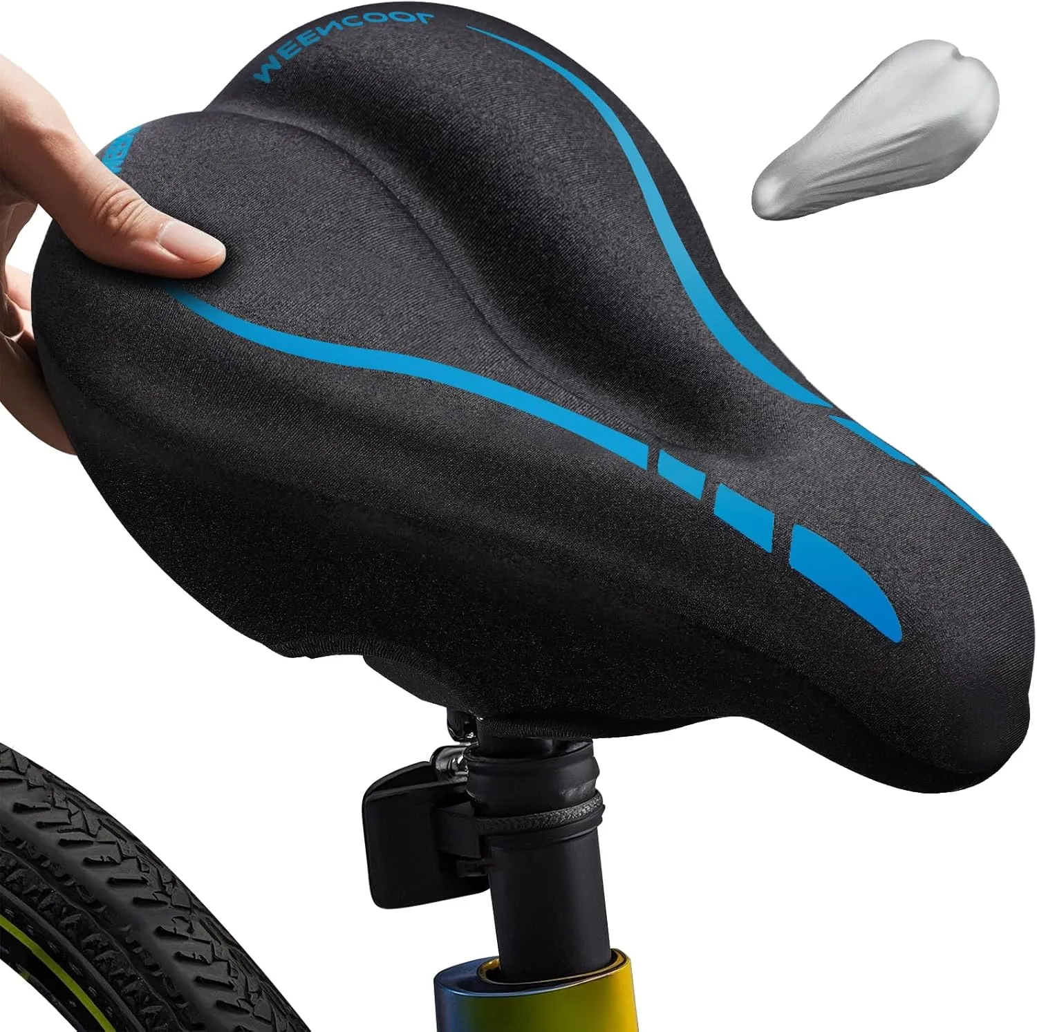 Bike Seat Cushion - Gel Padded Bike Seat Cover for Men Women Comfort, Adjustable Velcro Secure Bicycle Seat Cushion Compatible with Peloton, Indoor & Outdoor Bicycle Seat(11"x7")