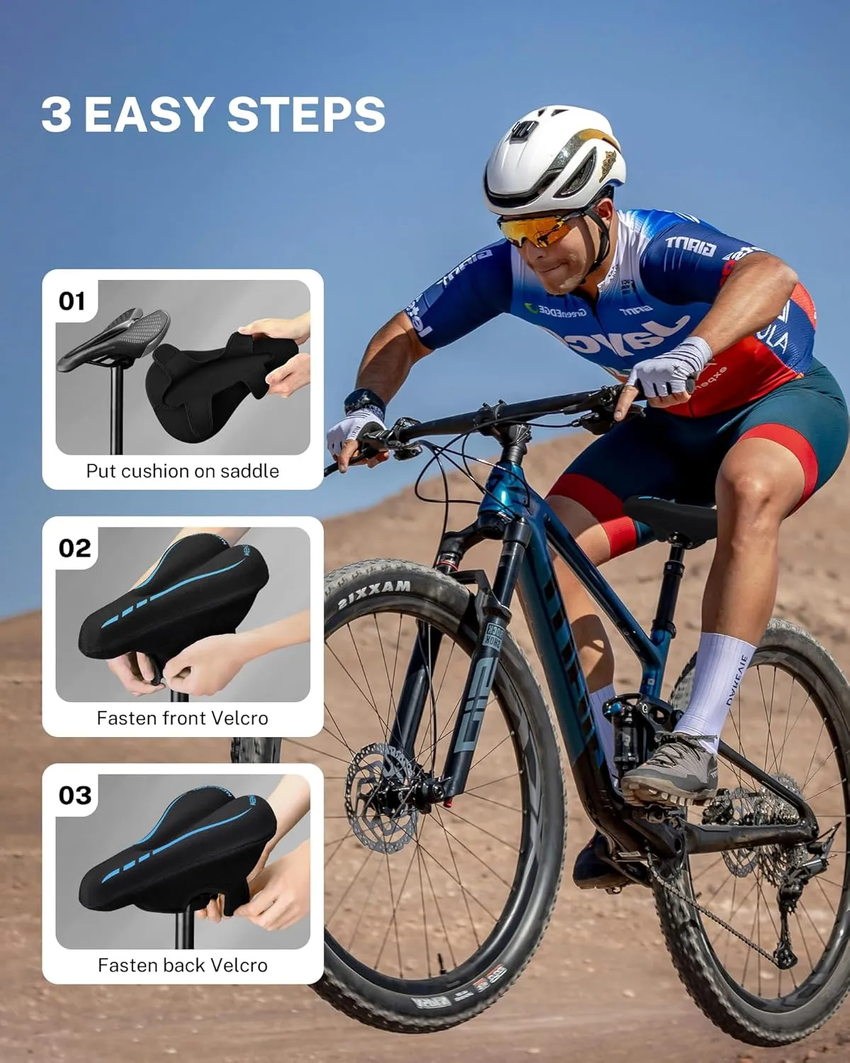 Bike Seat Cushion - Gel Padded Bike Seat Cover for Men Women Comfort, Adjustable Velcro Secure Bicycle Seat Cushion Compatible with Peloton, Indoor & Outdoor Bicycle Seat(11"x7")