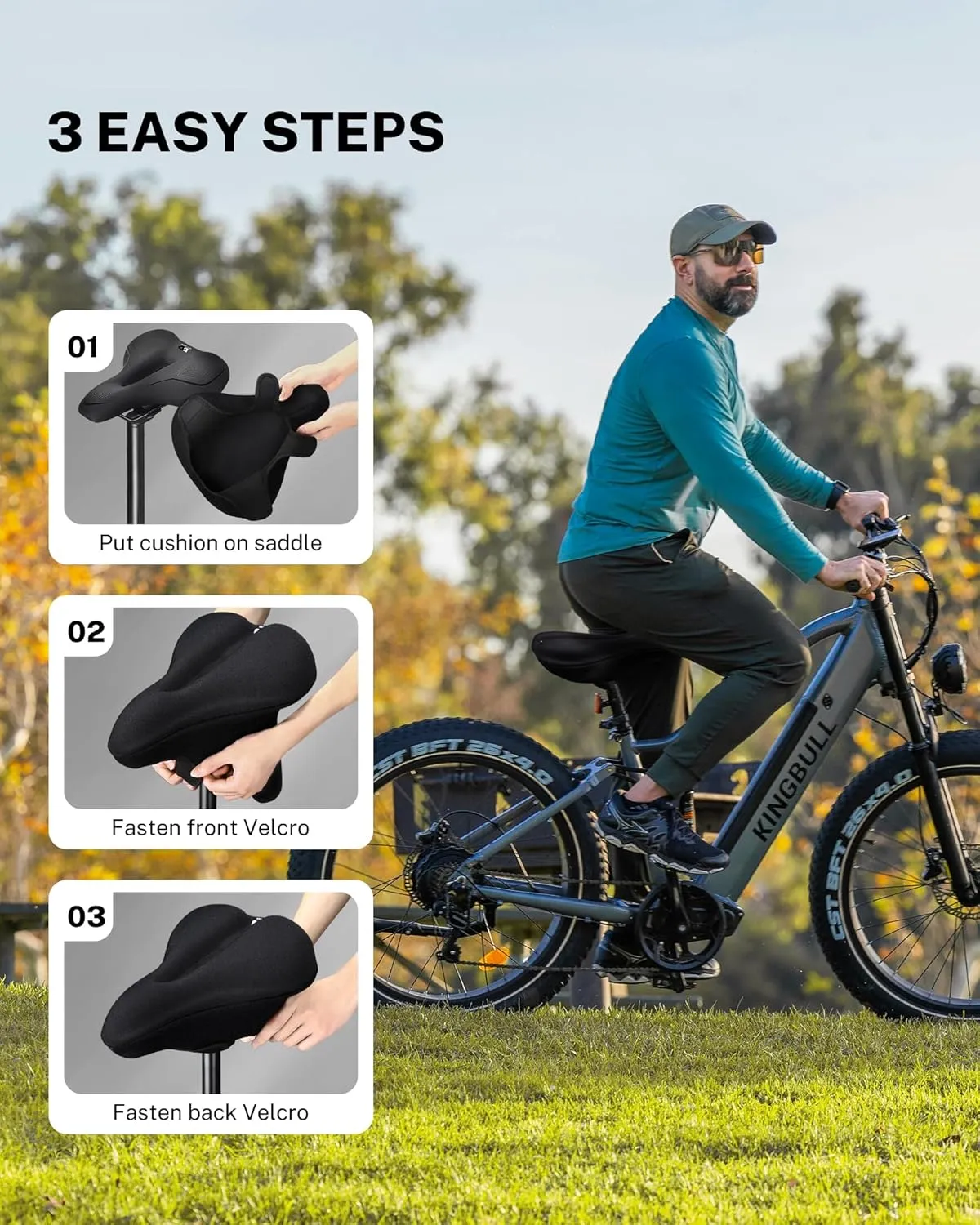 Bike Seat Cushion - Gel Padded Bike Seat Cover for Men Women Comfort, Adjustable Velcro Secure Bicycle Seat Cushion Compatible with Peloton, Indoor & Outdoor Bicycle Seat(11"x7")