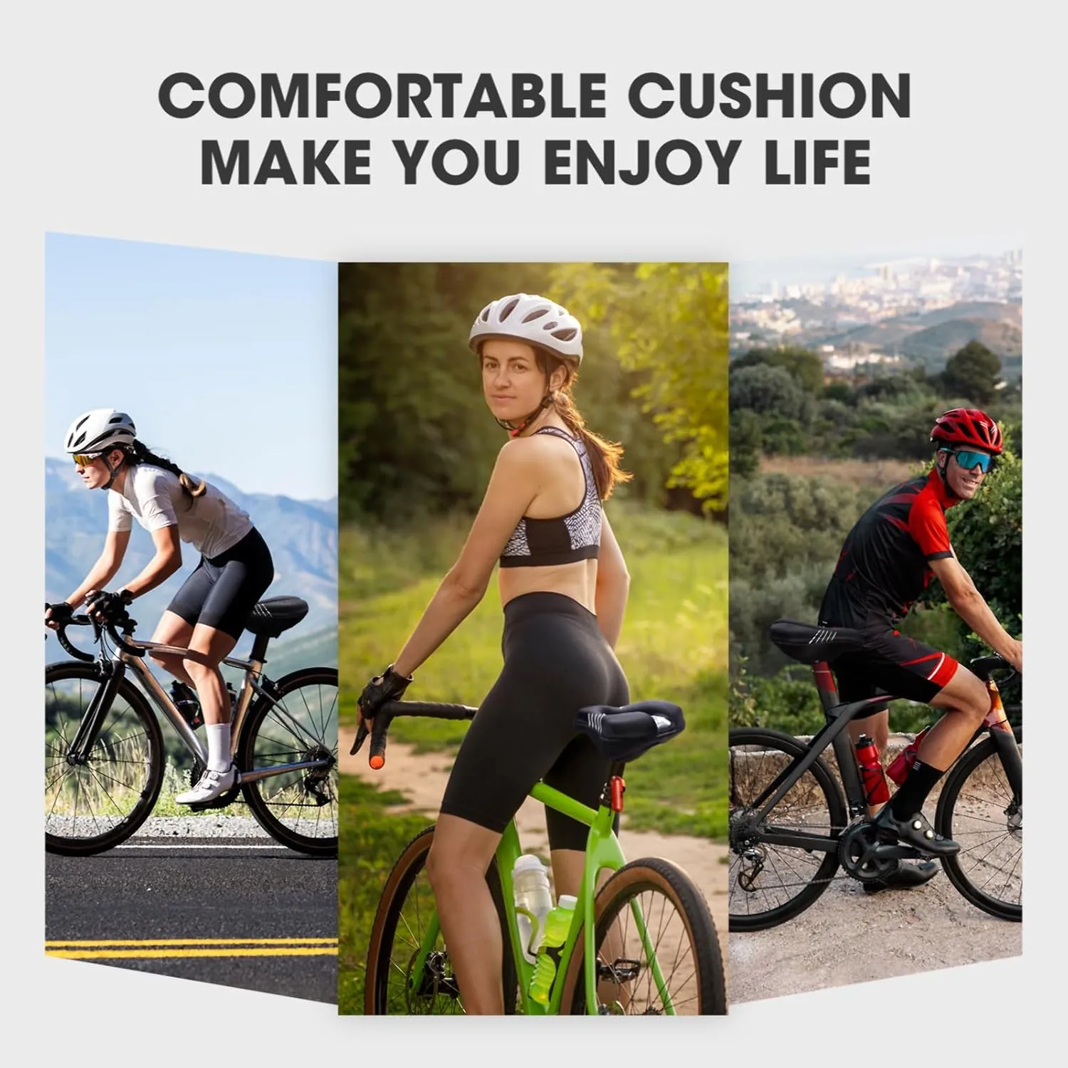 Bike Seat Cushion - Gel Padded Bike Seat Cover for Men Women Comfort, Adjustable Velcro Secure Bicycle Seat Cushion Compatible with Peloton, Indoor & Outdoor Bicycle Seat(11"x7")