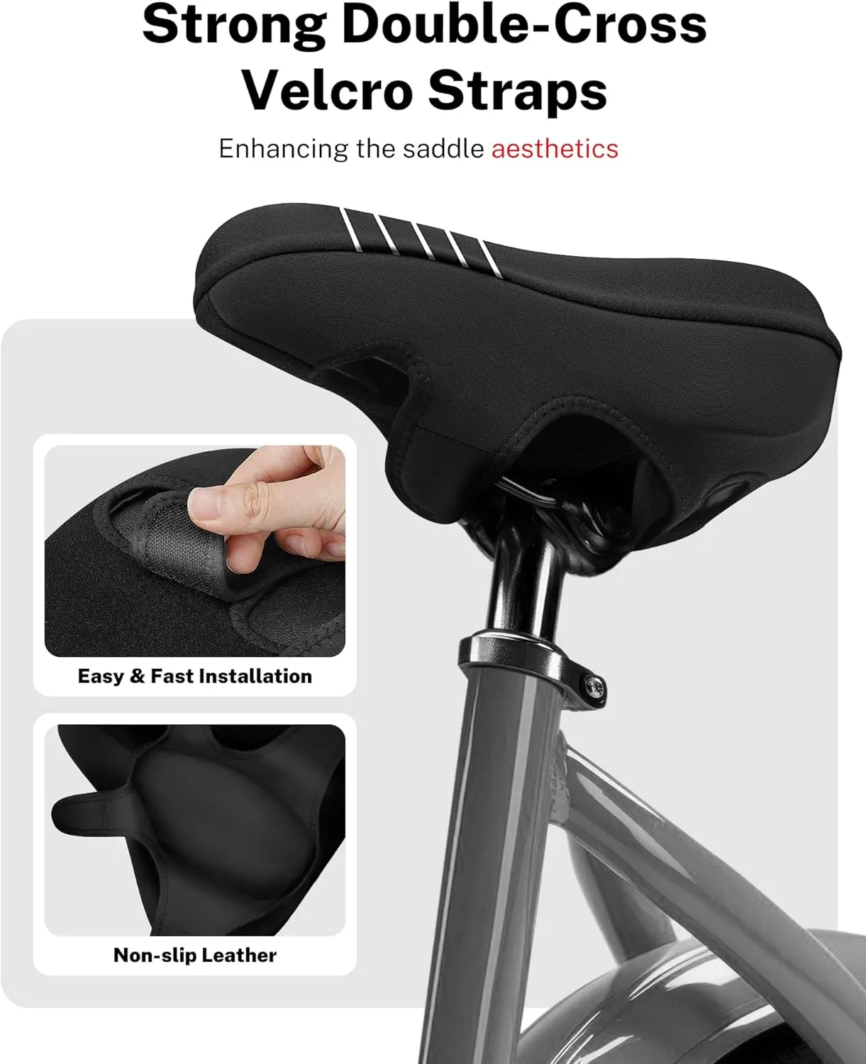 Bike Seat Cushion - Gel Padded Bike Seat Cover for Men Women Comfort, Adjustable Velcro Secure Bicycle Seat Cushion Compatible with Peloton, Indoor & Outdoor Bicycle Seat(11"x7")