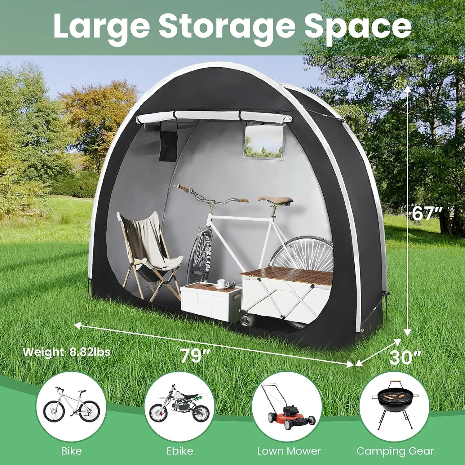 Bike Storage Shed with Bicycle Racks Outdoor Portable Bicycle Storage Sheds with 210D Oxford 800ppm Waterproof for 2/3 Bikes, Covers Shelter for Motorcycle, Garden Tools, Lawn Mower