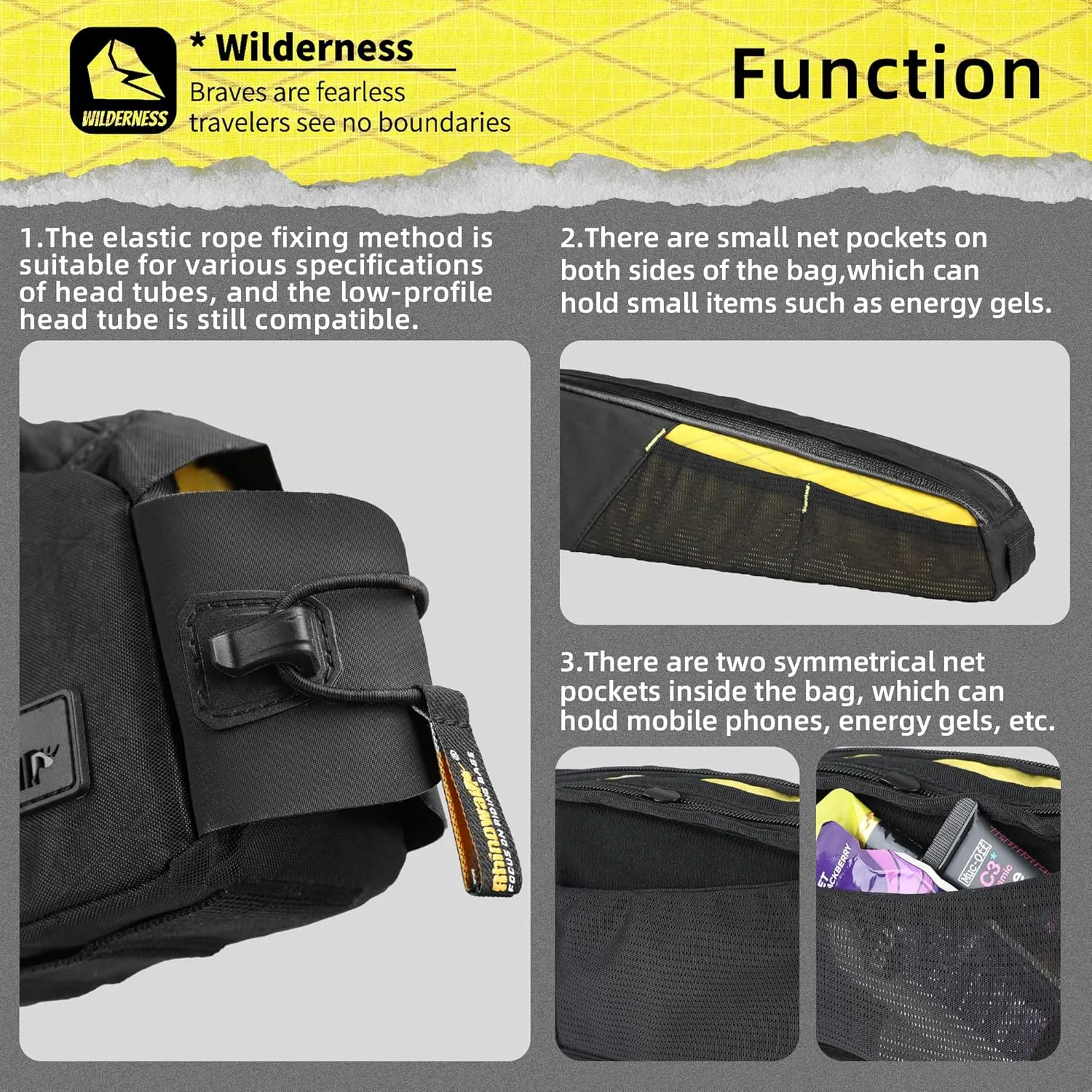 Bike Top Tube Bag Bicycle Front Frame Bag Waterproof Bike Bag 2.1L with Dual Side Mesh Pockets for MTB Road Bike Cycling Commuting and Outdoor Adventures