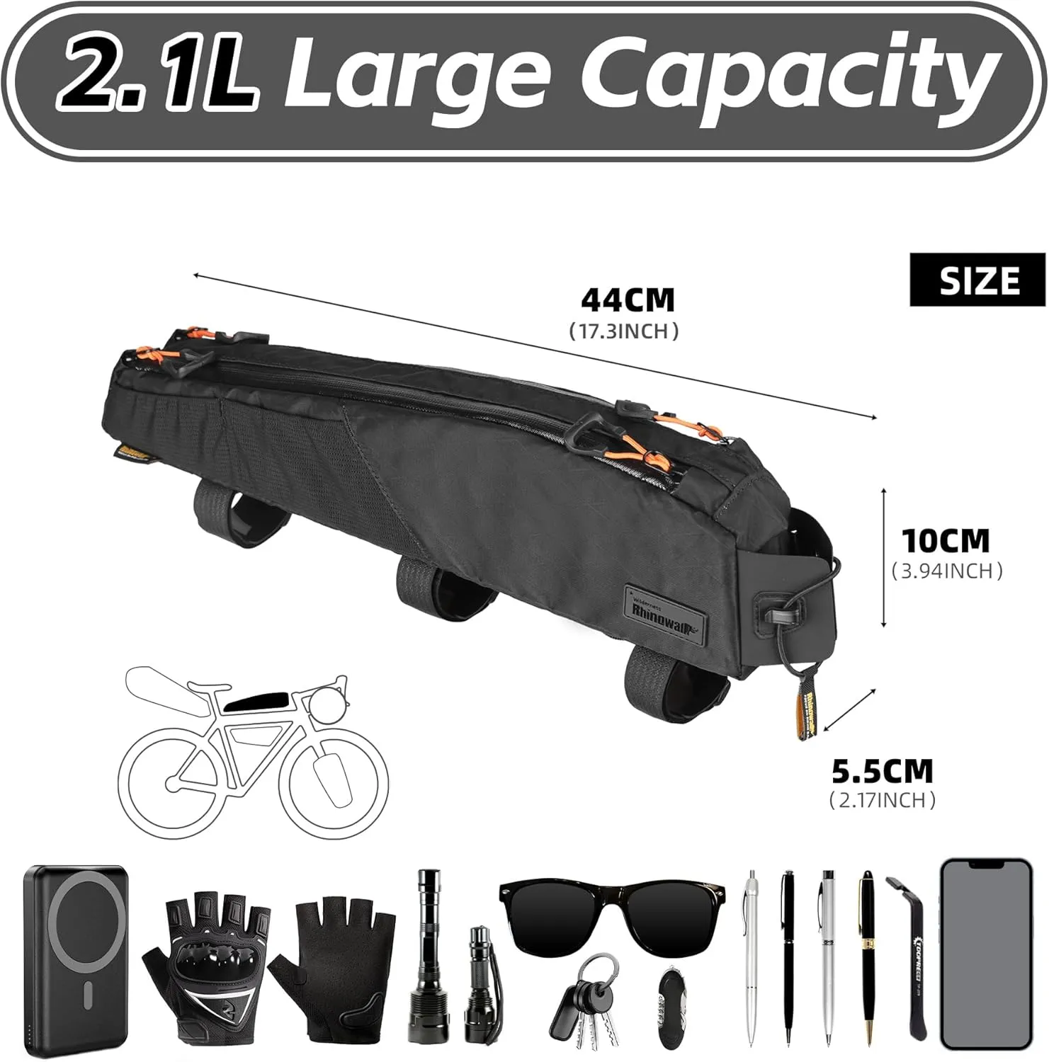 Bike Top Tube Bag Bicycle Front Frame Bag Waterproof Bike Bag 2.1L with Dual Side Mesh Pockets for MTB Road Bike Cycling Commuting and Outdoor Adventures