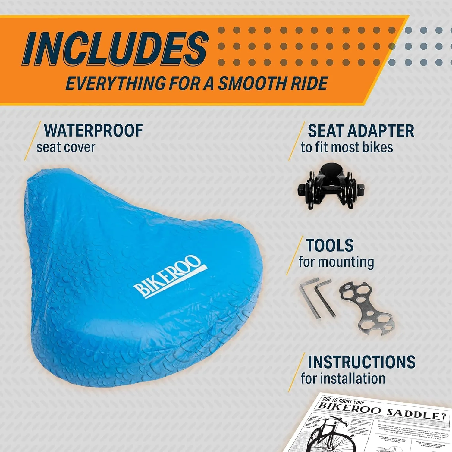 Bikeroo Wide Cruiser Saddle - Comfort Seat Fits Indoor & Outdoor Bicycles - Steel Spring & Elastomer Suspension - Memory Foam