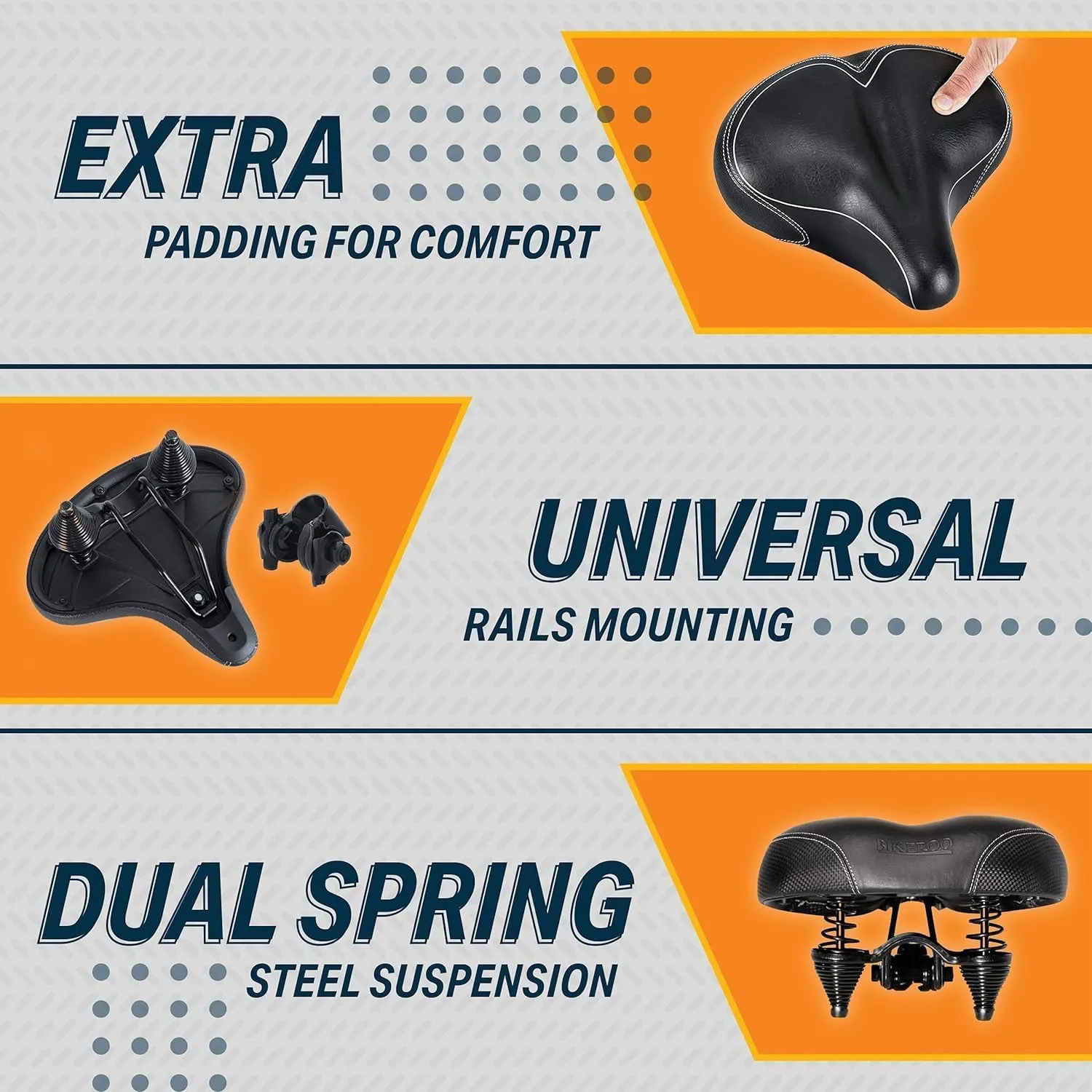 Bikeroo Wide Cruiser Saddle - Comfort Seat Fits Indoor & Outdoor Bicycles - Steel Spring & Elastomer Suspension - Memory Foam