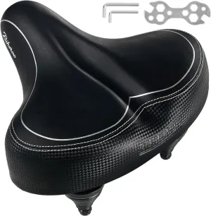 Bikeroo Wide Cruiser Saddle - Comfort Seat Fits Indoor & Outdoor Bicycles - Steel Spring & Elastomer Suspension - Memory Foam