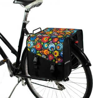 BikyBag Classic CS - Bike Double Bag, Fashion & Colorful Bicycle Panniers (Folklore Flowers)