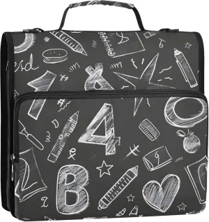 Binder Organizer Chalk Drawn Sketches Numbers and Scribbles Binder Bag with Shoulder Strap and Handle