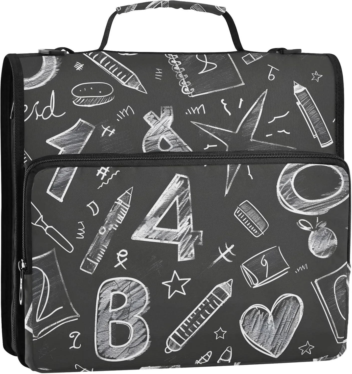 Binder Organizer Chalk Drawn Sketches Numbers and Scribbles Binder Bag with Shoulder Strap and Handle