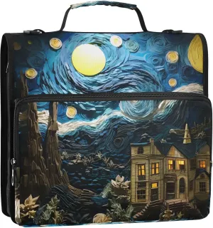 Binder Organizer Colorful Impressionist Night Sky Landscape Binder Bag with Shoulder Strap and Handle