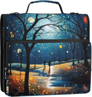 Binder Organizer Magical Scenic Fantasy Landscape with Stars Oil Painting Binder Bag with Shoulder Strap and Handle