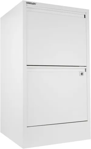 Bisley 2-Drawer Flush Front Vertical File Cabinet - Traffic White, 2 Hanging File Drawers, Powder-Coated Steel, Locking Drawers