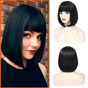 Black Bob Wig with Bangs Short Straight Bob Wigs For Women Shoulder Length Synthetic Bob Wigs For Halloween Daily Party Cosplay