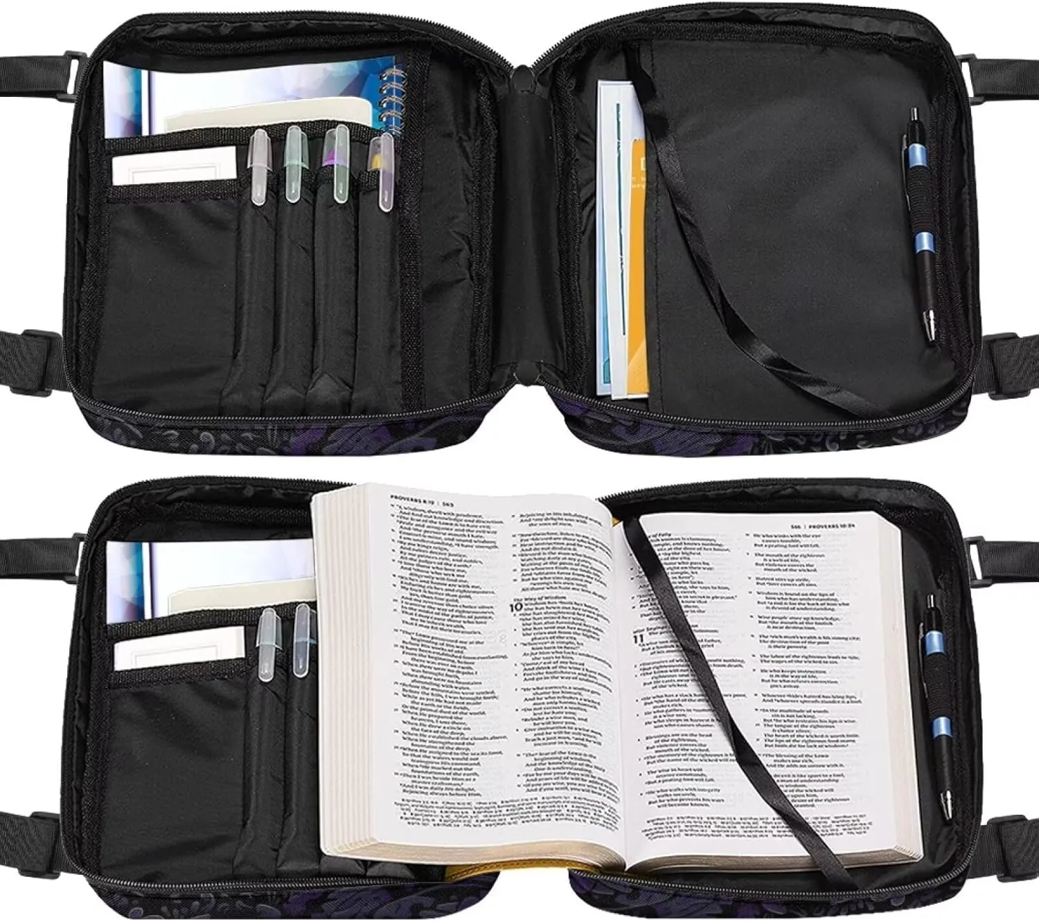Black Cat Bible Cover Large Bible Carrying Case for Women Halloween Gifts Bible Tote Bag Bible Book Cover with Pockets and Shoulder Strap, Study Bible Holder,Bible Accessories