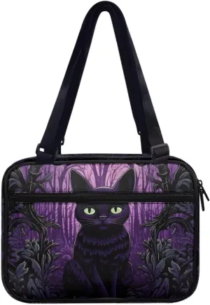Black Cat Bible Cover Large Bible Carrying Case for Women Halloween Gifts Bible Tote Bag Bible Book Cover with Pockets and Shoulder Strap, Study Bible Holder,Bible Accessories